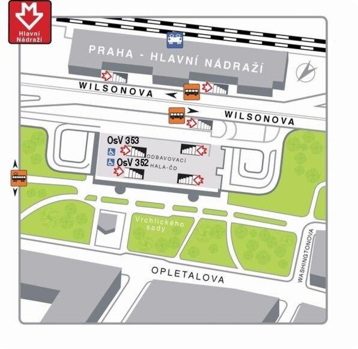 карта главного железнодорожного вокзала Праги