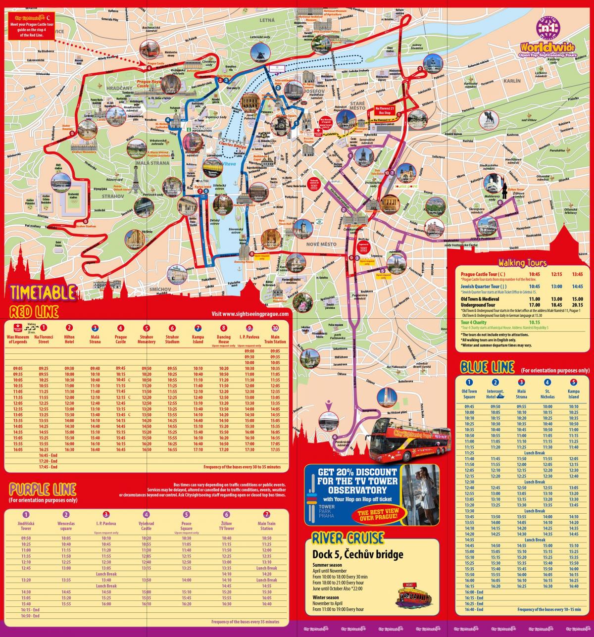 Прага-хоп-хоп-офф маршрут на карте